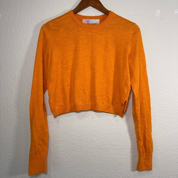 Free People Beach Cropped Orange Long Sleeve Women's Top Medium - Picture 1 of 5